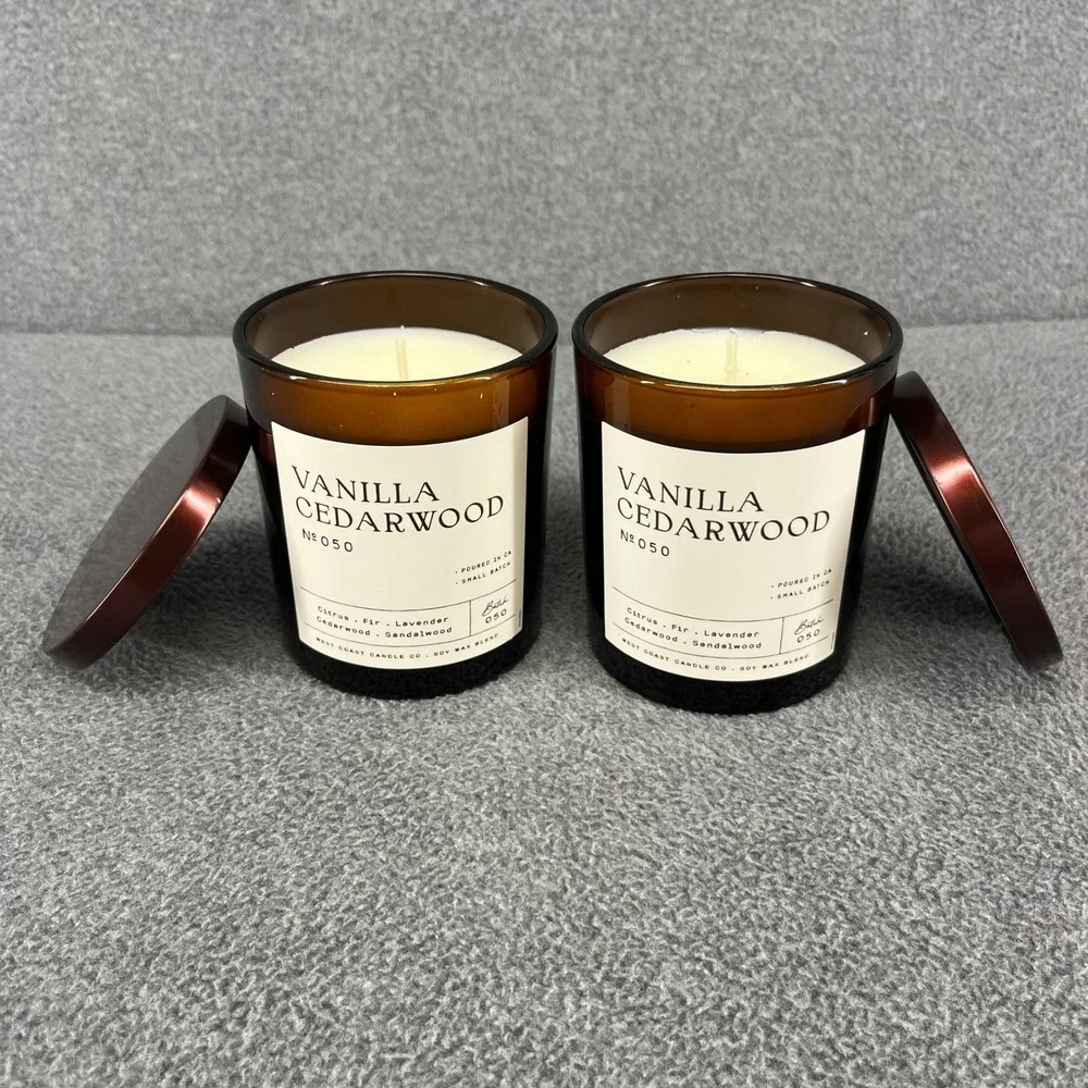 2x Leoben Co Candle Vanilla Cedarwood 9 oz Amber Glass Soy Wax No 050